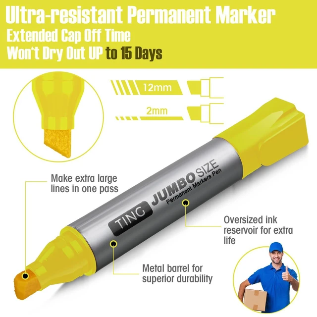 Alt view image 4 of 6 - 10 Pack Jumbo Permanent Markers Chisel Tip Quick Dry Yellow Waterproof, Large Big Poster Pens Bulk for Office, Logistics Company and More