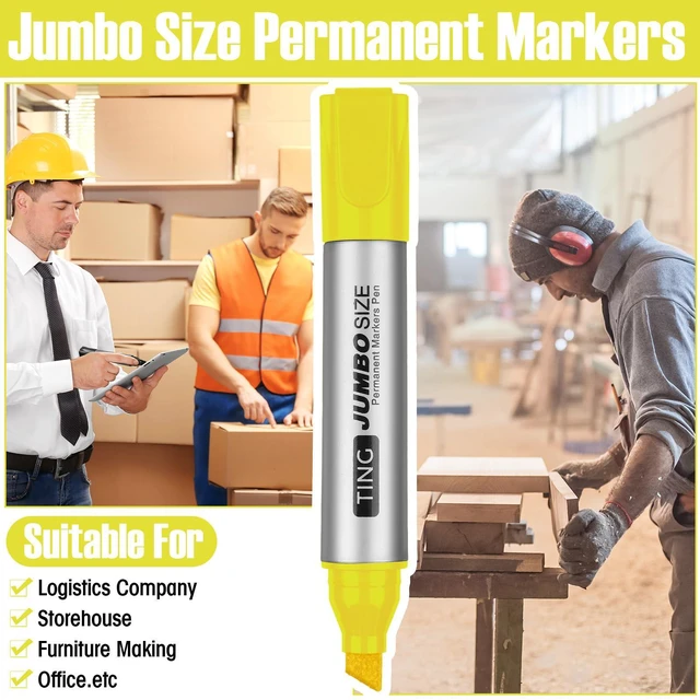 Alt view image 6 of 6 - 10 Pack Jumbo Permanent Markers Chisel Tip Quick Dry Yellow Waterproof, Large Big Poster Pens Bulk for Office, Logistics Company and More