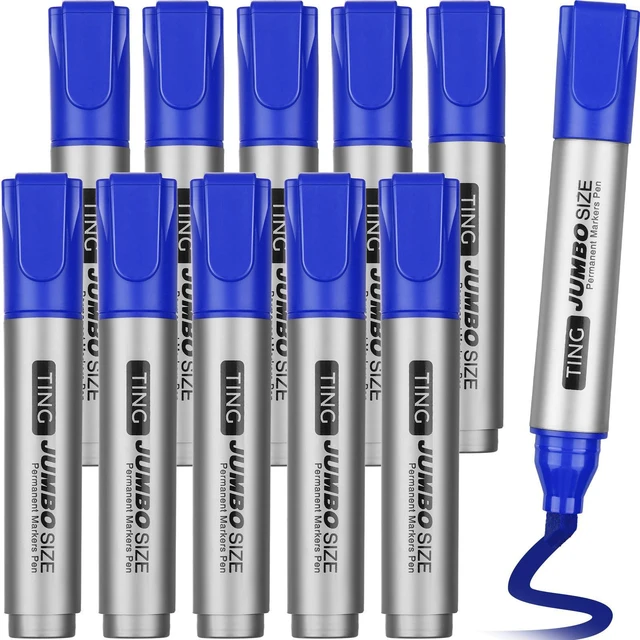 Main image of 10 Pack Jumbo Permanent Markers Chisel Tip Quick Dry Blue Waterproof, Large Big Poster Pens Bulk for Office, Logistics Company and More