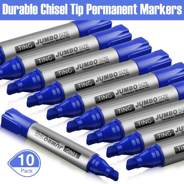 Alt view image 2 of 6 - 10 Pack Jumbo Permanent Markers Chisel Tip Quick Dry Blue Waterproof, Large Big Poster Pens Bulk for Office, Logistics Company and More