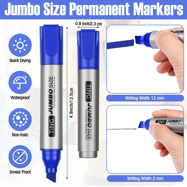 Alt view image 3 of 6 - 10 Pack Jumbo Permanent Markers Chisel Tip Quick Dry Blue Waterproof, Large Big Poster Pens Bulk for Office, Logistics Company and More