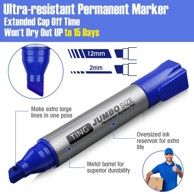 Alt view image 4 of 6 - 10 Pack Jumbo Permanent Markers Chisel Tip Quick Dry Blue Waterproof, Large Big Poster Pens Bulk for Office, Logistics Company and More