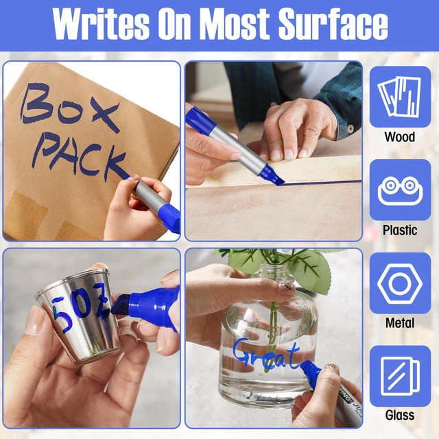 Alt view image 5 of 6 - 10 Pack Jumbo Permanent Markers Chisel Tip Quick Dry Blue Waterproof, Large Big Poster Pens Bulk for Office, Logistics Company and More