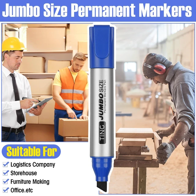 Alt view image 6 of 6 - 10 Pack Jumbo Permanent Markers Chisel Tip Quick Dry Blue Waterproof, Large Big Poster Pens Bulk for Office, Logistics Company and More