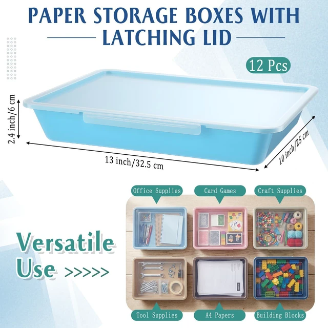 Alt view image 2 of 6 - 12 Pcs Classroom Paper Storage Bins with Clear Latching Lids Labels, Letter Size Stackable Flat Trays Container Paper Organizer for Teacher Back to School Office Arts Crafts (Morandi,13x10in)