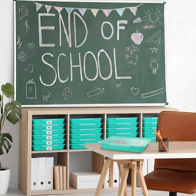 Alt view image 4 of 6 - 12 Pcs Classroom Paper Storage Bins with Clear Latching Lid, Label Stackable Letter Size Flat Tray Container for Teacher Back to School Supplies Home Office Desk Arts Crafts (Teal,13x10in)