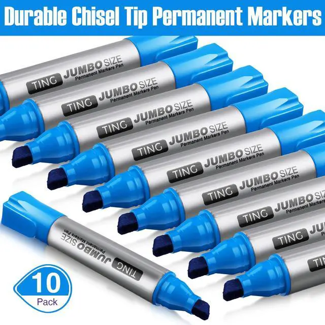 Alt view image 2 of 6 - 10 Pack Jumbo Permanent Markers Chisel Tip Quick Dry Lake Blue Waterproof, Large Big Poster Pens Bulk for Office, Logistics Company and More