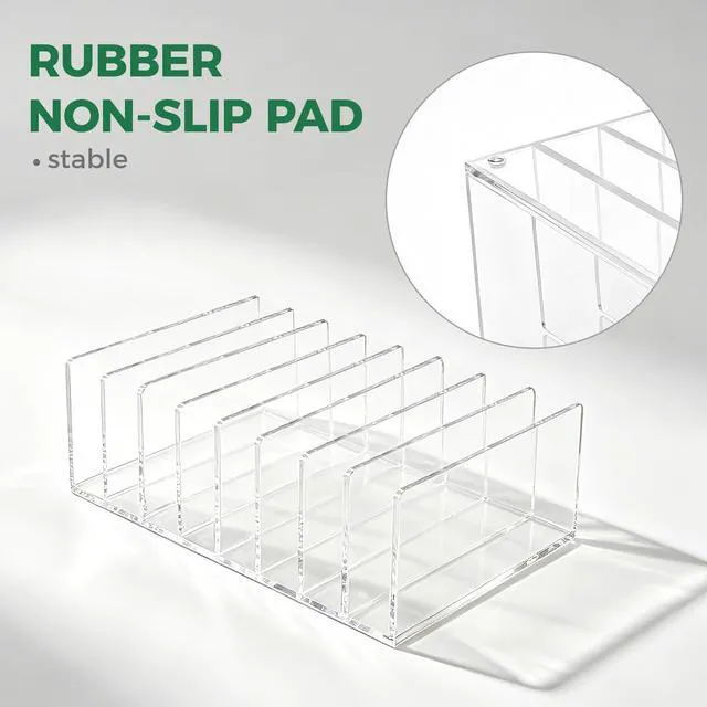Alt view image 4 of 7 - 8 Compartments Clear Acrylic Mail Holder Vertical Letter Sorter & Multifunction Desk Organizer for Bills, Documents, Notebooks Modern Office/Home Envelope File Rack
