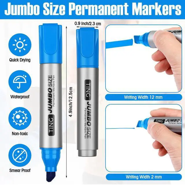 Alt view image 3 of 6 - 10 Pack Jumbo Permanent Markers Chisel Tip Quick Dry Lake Blue Waterproof, Large Big Poster Pens Bulk for Office, Logistics Company and More