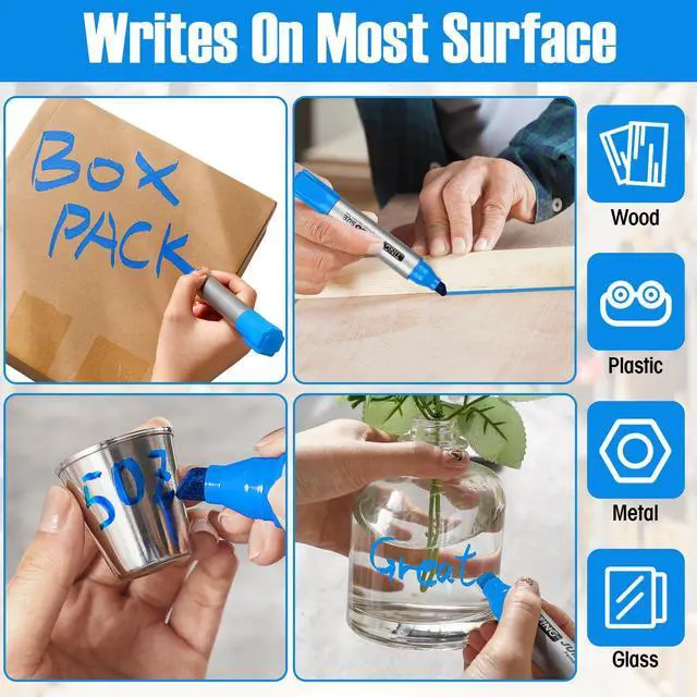 Alt view image 5 of 6 - 10 Pack Jumbo Permanent Markers Chisel Tip Quick Dry Lake Blue Waterproof, Large Big Poster Pens Bulk for Office, Logistics Company and More