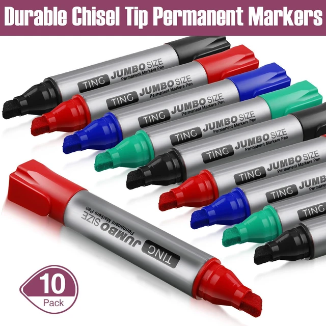 Alt view image 2 of 6 - 10 Pack Jumbo Permanent Markers Chisel Tip Quick Dry Multicolor Waterproof, Large Big Poster Pens Bulk for Office, Logistics Company and More