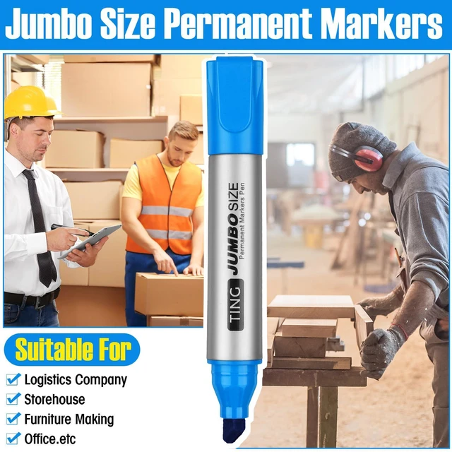 Alt view image 6 of 6 - 10 Pack Jumbo Permanent Markers Chisel Tip Quick Dry Lake Blue Waterproof, Large Big Poster Pens Bulk for Office, Logistics Company and More