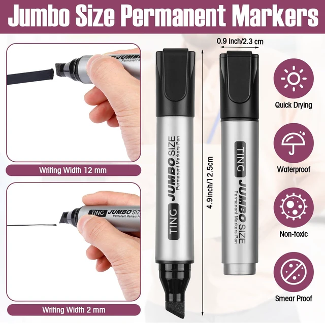 Alt view image 3 of 6 - 10 Pack Jumbo Permanent Markers Chisel Tip Quick Dry Multicolor Waterproof, Large Big Poster Pens Bulk for Office, Logistics Company and More