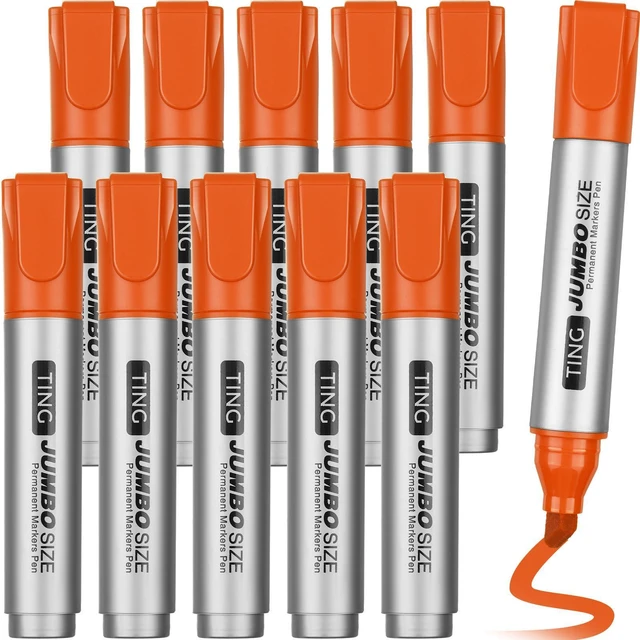 Main image of 10 Pack Jumbo Permanent Markers Chisel Tip Quick Dry Orange Waterproof, Large Big Poster Pens Bulk for Office, Logistics Company and More