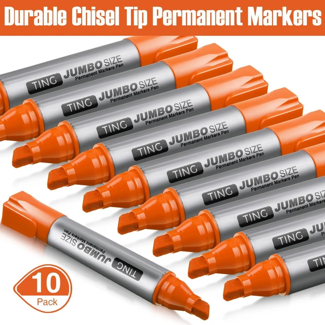 Alt view image 2 of 7 - 10 Pack Jumbo Permanent Markers Chisel Tip Quick Dry Orange Waterproof, Large Big Poster Pens Bulk for Office, Logistics Company and More