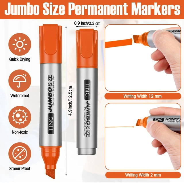 Alt view image 3 of 7 - 10 Pack Jumbo Permanent Markers Chisel Tip Quick Dry Orange Waterproof, Large Big Poster Pens Bulk for Office, Logistics Company and More