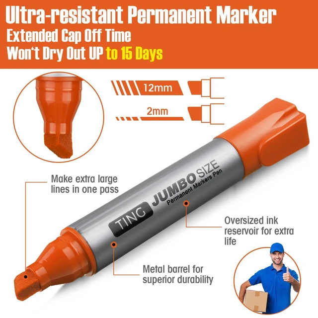 Alt view image 4 of 7 - 10 Pack Jumbo Permanent Markers Chisel Tip Quick Dry Orange Waterproof, Large Big Poster Pens Bulk for Office, Logistics Company and More
