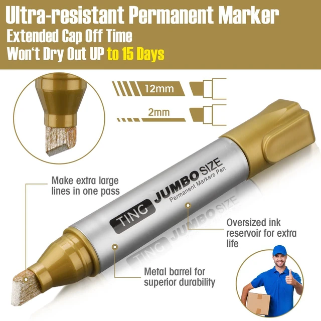 Alt view image 2 of 6 - 10 Pack Jumbo Permanent Markers Chisel Tip Quick Dry Gold Waterproof, Large Big Poster Pens Bulk for Office, Logistics Company and More