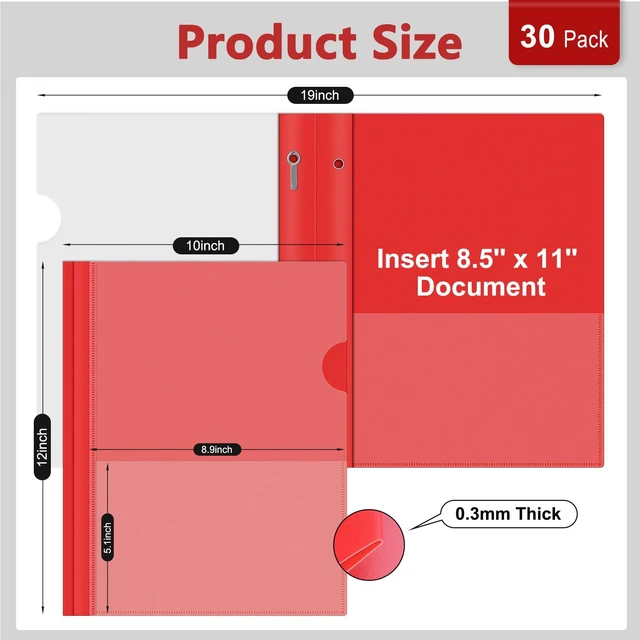 Alt view image 2 of 7 - 30 Packs Clear Front Report Covers with 3-Prong Fasteners, Plastic Project Presentation Folders Resume Document Covers with Red Back for 8.5" x 11" Letter Size Paper for School Office Business