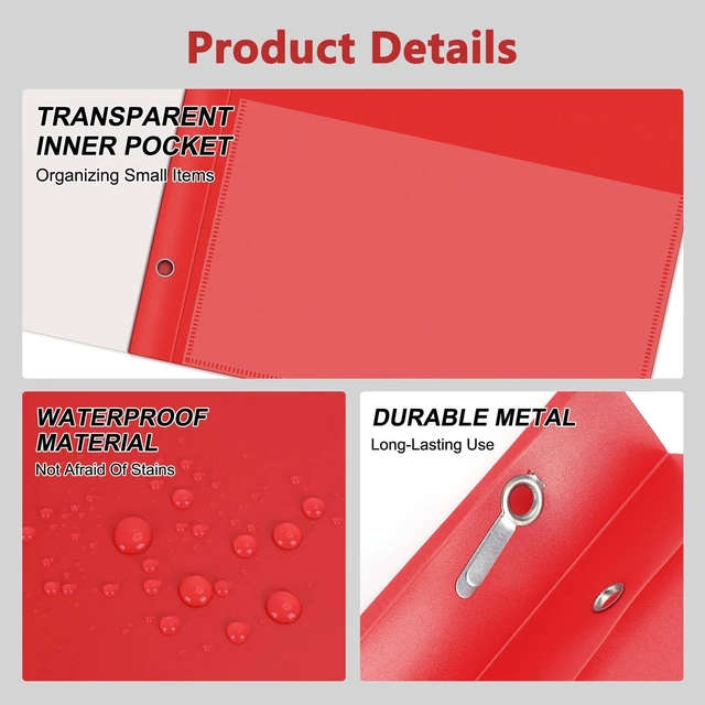 Alt view image 3 of 7 - 30 Packs Clear Front Report Covers with 3-Prong Fasteners, Plastic Project Presentation Folders Resume Document Covers with Red Back for 8.5" x 11" Letter Size Paper for School Office Business