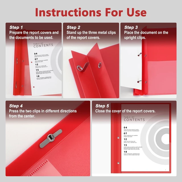 Alt view image 4 of 7 - 30 Packs Clear Front Report Covers with 3-Prong Fasteners, Plastic Project Presentation Folders Resume Document Covers with Red Back for 8.5" x 11" Letter Size Paper for School Office Business