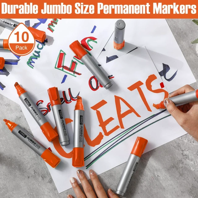 Alt view image 7 of 7 - 10 Pack Jumbo Permanent Markers Chisel Tip Quick Dry Orange Waterproof, Large Big Poster Pens Bulk for Office, Logistics Company and More