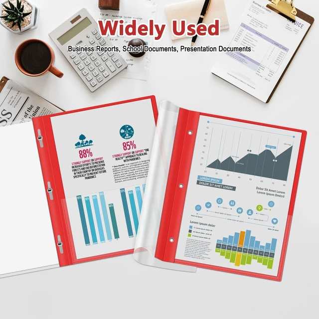 Alt view image 5 of 7 - 30 Packs Clear Front Report Covers with 3-Prong Fasteners, Plastic Project Presentation Folders Resume Document Covers with Red Back for 8.5" x 11" Letter Size Paper for School Office Business