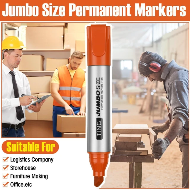Alt view image 6 of 7 - 10 Pack Jumbo Permanent Markers Chisel Tip Quick Dry Orange Waterproof, Large Big Poster Pens Bulk for Office, Logistics Company and More