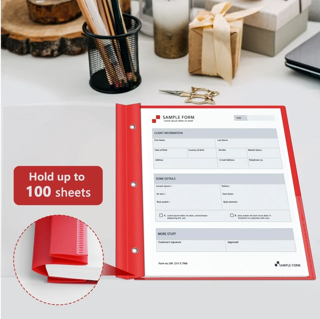 Alt view image 7 of 7 - 30 Packs Clear Front Report Covers with 3-Prong Fasteners, Plastic Project Presentation Folders Resume Document Covers with Red Back for 8.5" x 11" Letter Size Paper for School Office Business