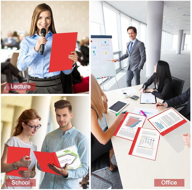 Alt view image 6 of 7 - 30 Packs Clear Front Report Covers with 3-Prong Fasteners, Plastic Project Presentation Folders Resume Document Covers with Red Back for 8.5" x 11" Letter Size Paper for School Office Business