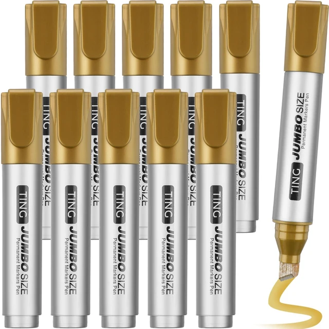 Main image of 10 Pack Jumbo Permanent Markers Chisel Tip Quick Dry Gold Waterproof, Large Big Poster Pens Bulk for Office, Logistics Company and More