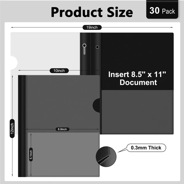 Alt view image 2 of 7 - 30 Packs Clear Front Report Covers with 3-Prong Fasteners, Plastic Project Presentation Folders Resume Document Covers with Black Back for 8.5" x 11" Letter Size Paper for School Office Business