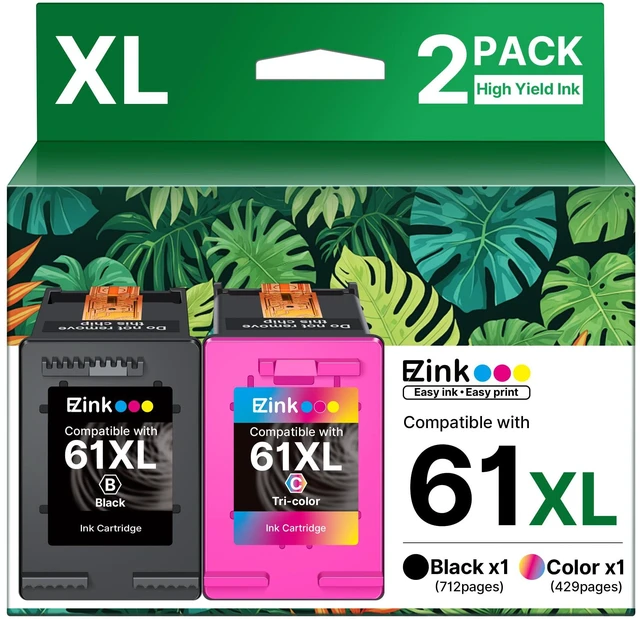 Main image of 61XL 61 Ink Cartridges 4500 5530 for HP Ink 61XL Black and Color Combo Pack Replacement for HP printer ink 61 xl ink cartridges for Envy 4500 5530 4502 OfficeJet 4630 DeskJet 2540 (1Tri-Color, 1Black)