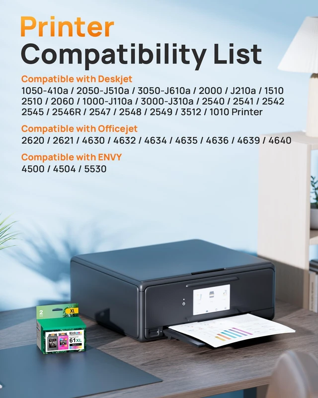 Alt view image 2 of 7 - 61XL 61 Ink Cartridges 4500 5530 for HP Ink 61XL Black and Color Combo Pack Replacement for HP printer ink 61 xl ink cartridges for Envy 4500 5530 4502 OfficeJet 4630 DeskJet 2540 (1Tri-Color, 1Black)
