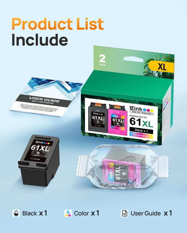 Alt view image 4 of 7 - 61XL 61 Ink Cartridges 4500 5530 for HP Ink 61XL Black and Color Combo Pack Replacement for HP printer ink 61 xl ink cartridges for Envy 4500 5530 4502 OfficeJet 4630 DeskJet 2540 (1Tri-Color, 1Black)