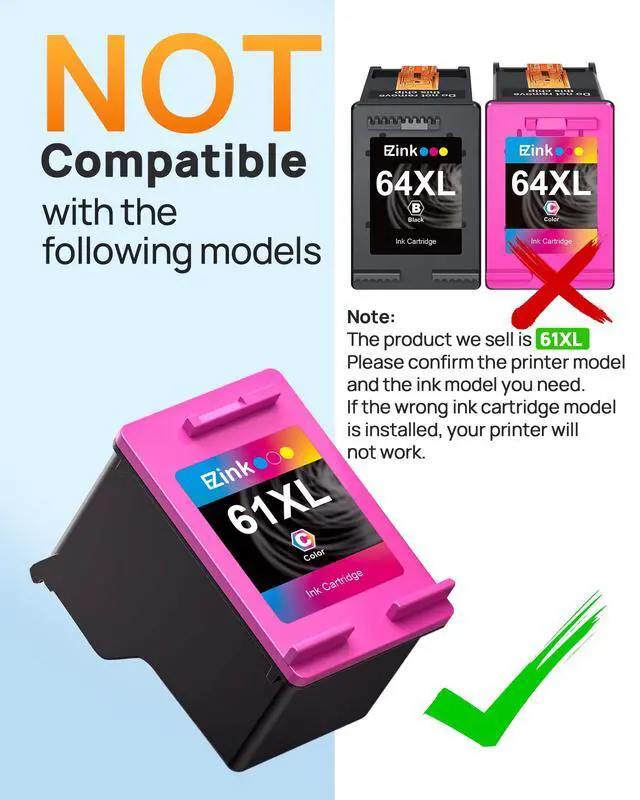 Alt view image 5 of 7 - 61XL 61 Ink Cartridges 4500 5530 for HP Ink 61XL Black and Color Combo Pack Replacement for HP printer ink 61 xl ink cartridges for Envy 4500 5530 4502 OfficeJet 4630 DeskJet 2540 (1Tri-Color, 1Black)