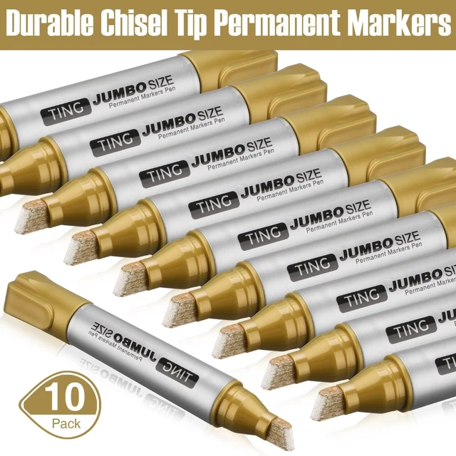 Alt view image 3 of 6 - 10 Pack Jumbo Permanent Markers Chisel Tip Quick Dry Gold Waterproof, Large Big Poster Pens Bulk for Office, Logistics Company and More