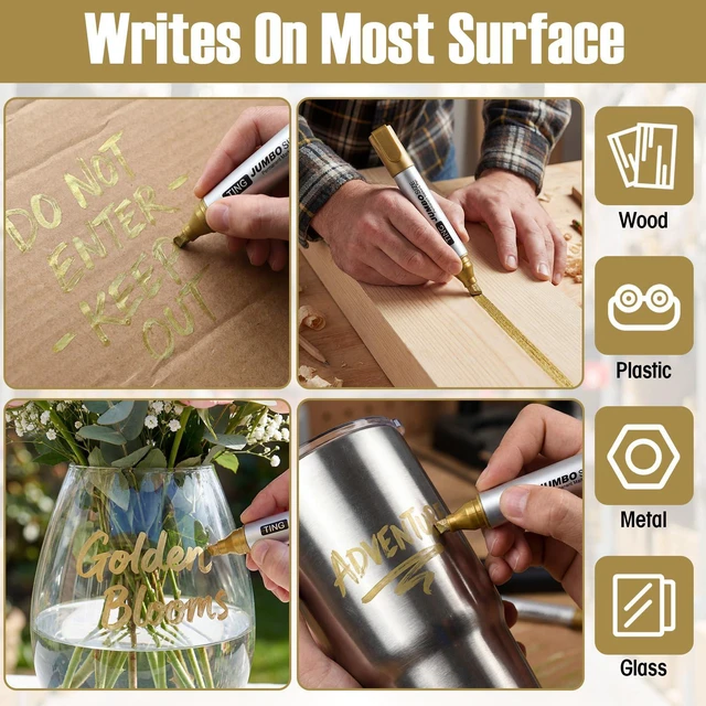 Alt view image 4 of 6 - 10 Pack Jumbo Permanent Markers Chisel Tip Quick Dry Gold Waterproof, Large Big Poster Pens Bulk for Office, Logistics Company and More