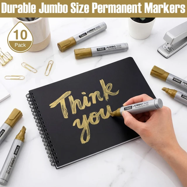 Alt view image 6 of 6 - 10 Pack Jumbo Permanent Markers Chisel Tip Quick Dry Gold Waterproof, Large Big Poster Pens Bulk for Office, Logistics Company and More