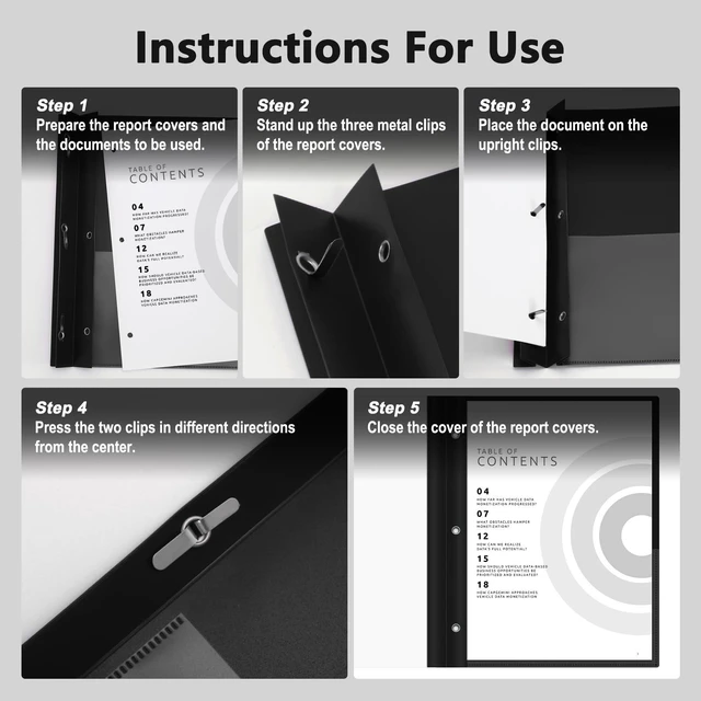 Alt view image 7 of 7 - 30 Packs Clear Front Report Covers with 3-Prong Fasteners, Plastic Project Presentation Folders Resume Document Covers with Black Back for 8.5" x 11" Letter Size Paper for School Office Business