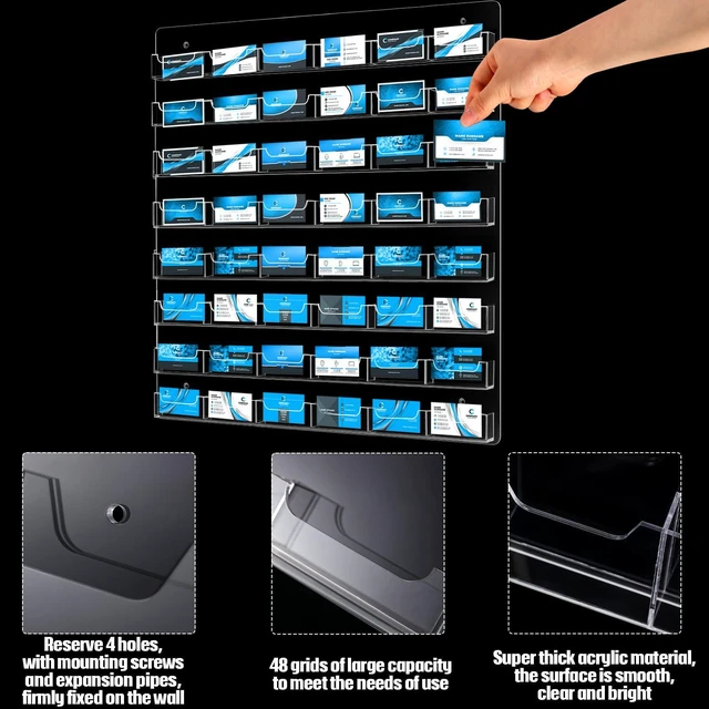 Alt view image 6 of 7 - Acrylic Business Card Holder Wall Mount Office, 48 Pockets Clear Sticker Display Rack, Multiple Card Holder, Acrylic Organizing Display Stand, Pre Drilled for Easy Install, Reception