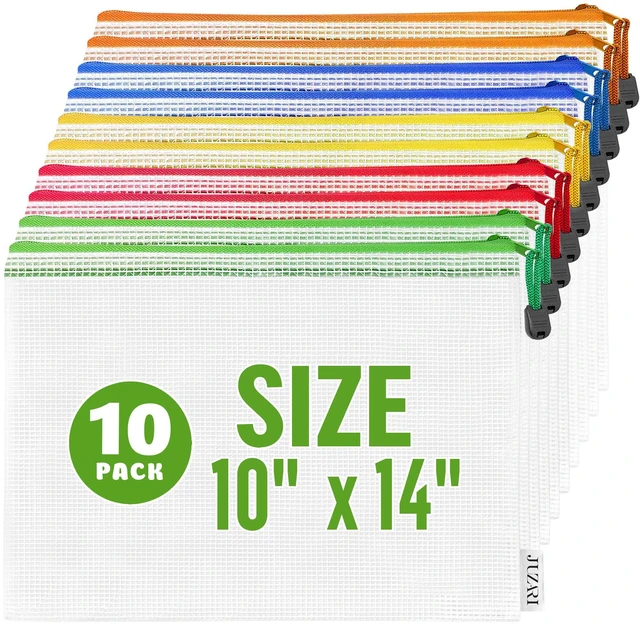 Main image of 10 Pack Mesh Zipper Pouch Bags 10x14 inch - Plastic Zipper Pouches for Organizing - Document Bags With Zippers - Letter Size Zippered Pouch - Document Pouches With Zippers