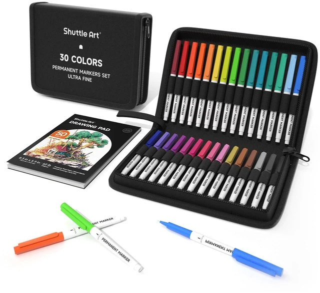 Main image of Permanent Markers, 30 Assorted Colors Ultra Fine Point Permanent Marker Packed in Travel Case, Ideal Colored Markers Set for Adults Coloring Doodling on Plastic, Glass, Gift for Teens