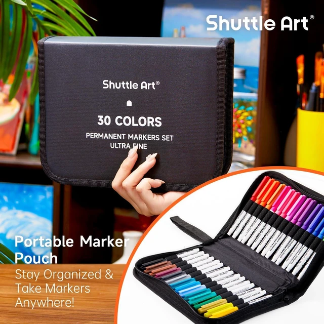 Alt view image 4 of 7 - Permanent Markers, 30 Assorted Colors Ultra Fine Point Permanent Marker Packed in Travel Case, Ideal Colored Markers Set for Adults Coloring Doodling on Plastic, Glass, Gift for Teens