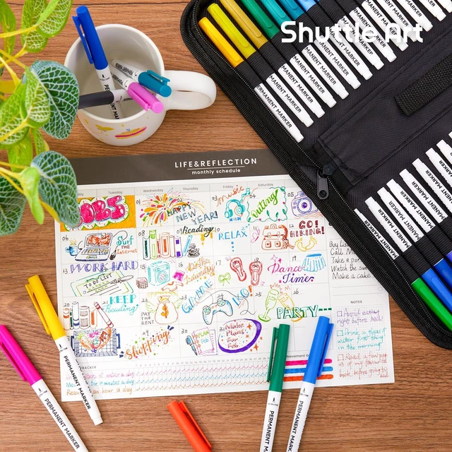Alt view image 6 of 7 - Permanent Markers, 30 Assorted Colors Ultra Fine Point Permanent Marker Packed in Travel Case, Ideal Colored Markers Set for Adults Coloring Doodling on Plastic, Glass, Gift for Teens