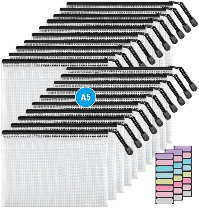 Main image of A5 Mesh Zipper Pouches, 6x9inch Pencil Pouches for School, 20 Pack Durable Mesh Zipper Pouches, Waterproof Zipper Reusable Pouch for Office Supplies, Cosmetics, Bikini, Travel Storage, Black