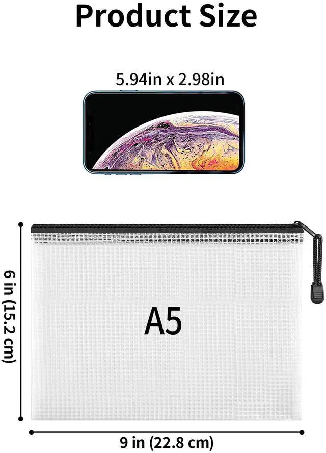 Alt view image 2 of 7 - A5 Mesh Zipper Pouches, 6x9inch Pencil Pouches for School, 20 Pack Durable Mesh Zipper Pouches, Waterproof Zipper Reusable Pouch for Office Supplies, Cosmetics, Bikini, Travel Storage, Black