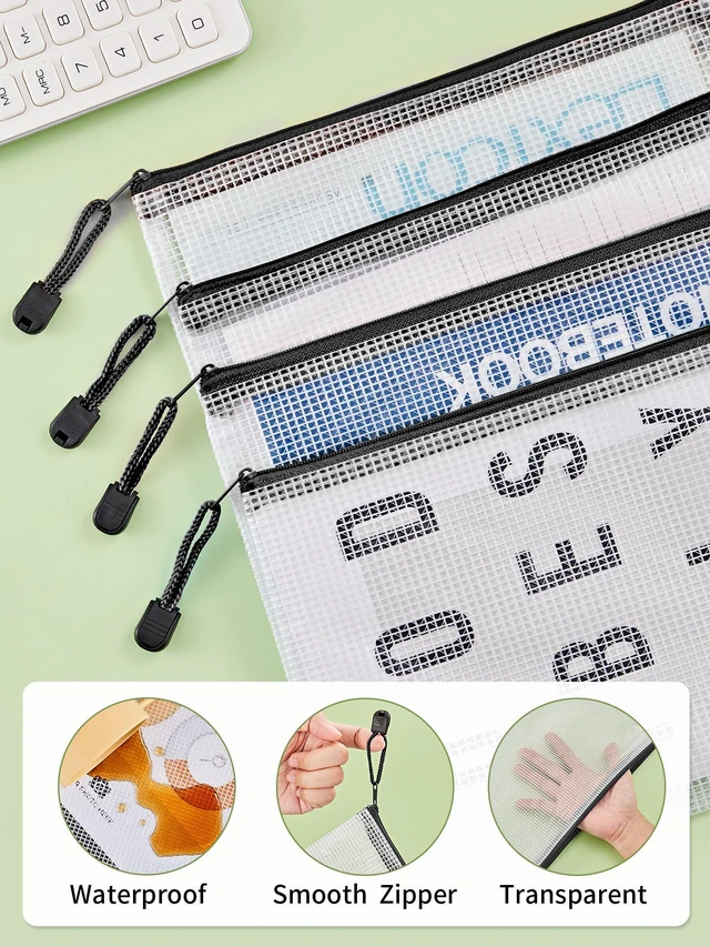 Alt view image 3 of 7 - A5 Mesh Zipper Pouches, 6x9inch Pencil Pouches for School, 20 Pack Durable Mesh Zipper Pouches, Waterproof Zipper Reusable Pouch for Office Supplies, Cosmetics, Bikini, Travel Storage, Black