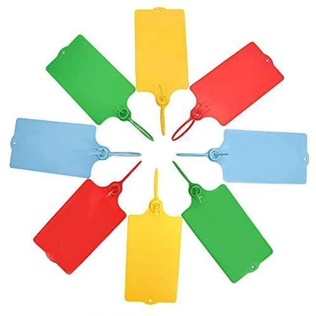 Alt view image 3 of 7 - 100 Plastic Shipping Tags - Waterproof, Writable, Hanging Tags with One Blue Marker Pen