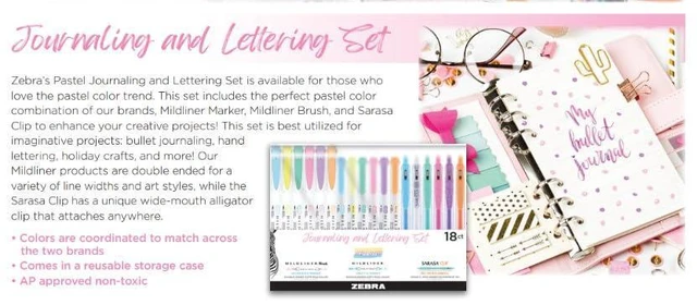 Alt view image 3 of 3 - MILDLINER Highlighter, Brush & SARASA Gel Pen Set, Assorted 18-Pk Includes 6 MILDLINER Highlighters, 6 Brush Pens, and 6 SARASA Clip Gel Pens, Ideal for Journaling and Hand Lettering (76018)